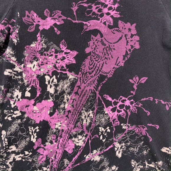 H&M Divided graphic print t-shirt women size S black purple bird long sleeve - Picture 3 of 7